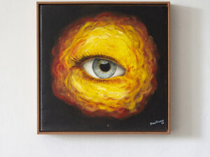 o olho surrealismo pintura em oleo sobre tela 30x30cm emoldurado